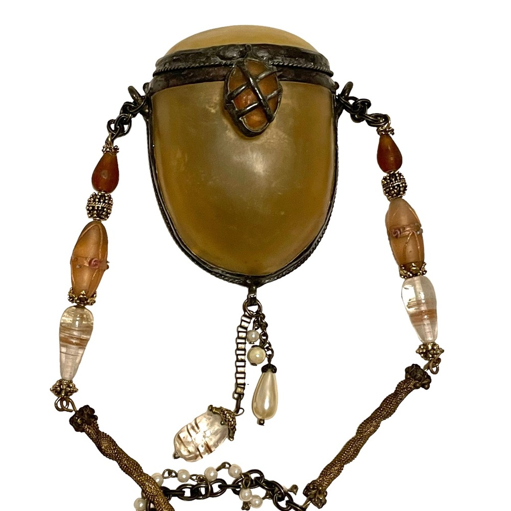 Vintage Alabaster-Colored Bejeweled Crossbody Evening Bag - Unique Wearable Art